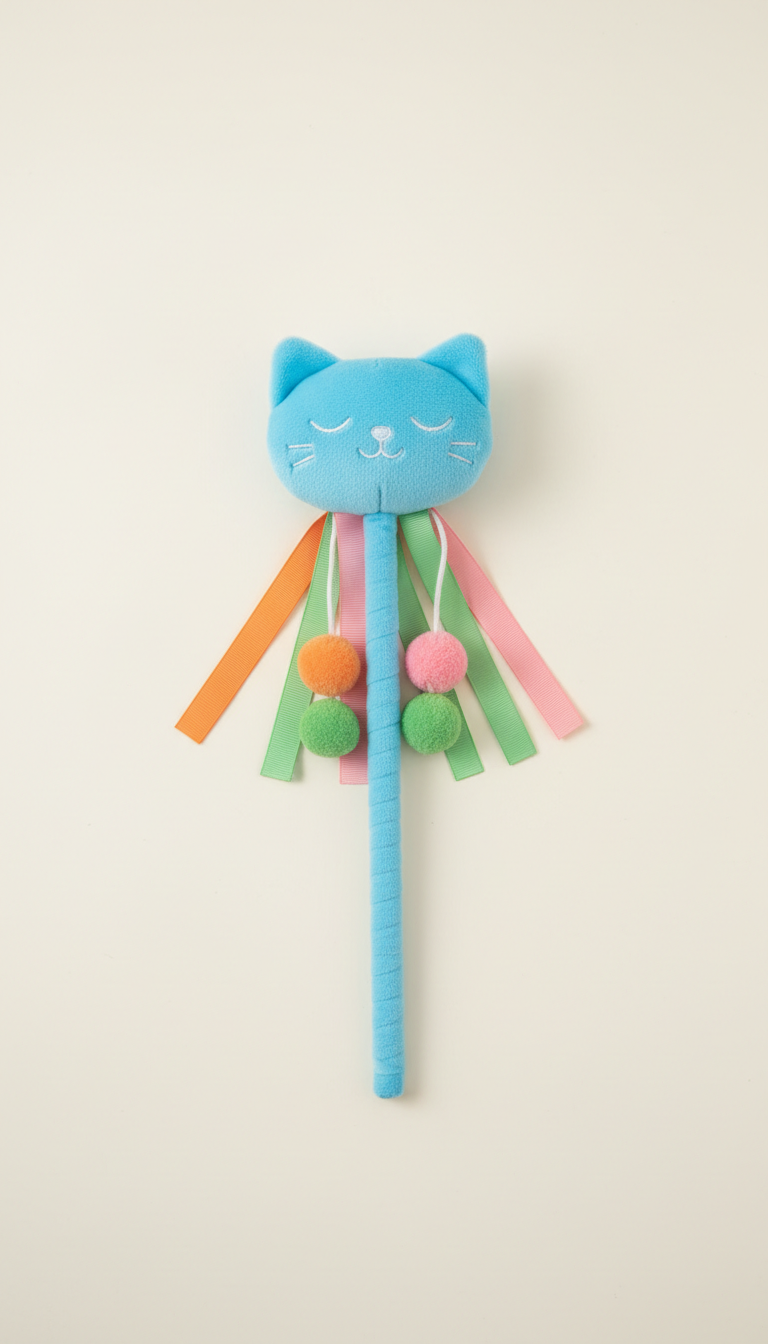 Plush cat wand toy in sky blue