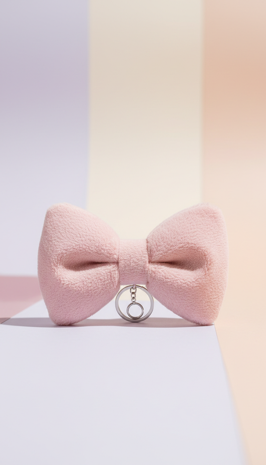 Pink plushy bow keyring