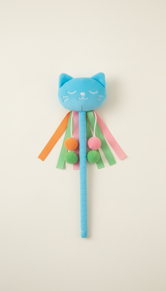 Plush cat wand toy in sky blue